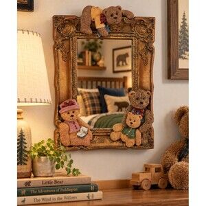 Vintage 1996 FIGI Graphics Bear Friends Teddy Bear Wall Mirror Nursery Decor